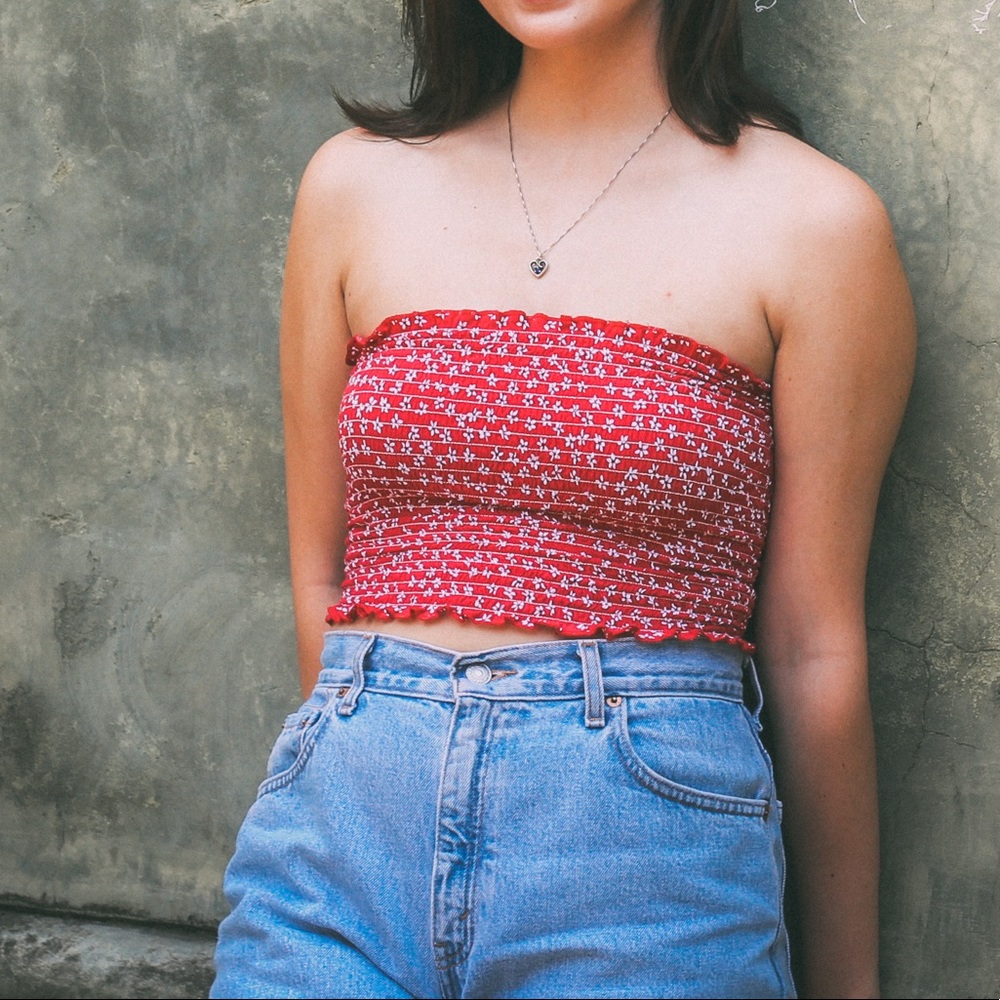 Brandy Melville red floral tube top in one size